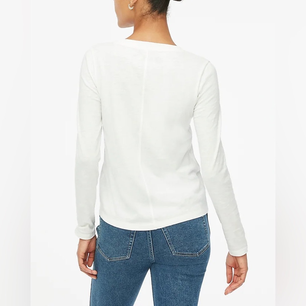 NWT J.Crew Women White Girlfriend Crewneck Long Sleeve Cotton Tee Sz S and M